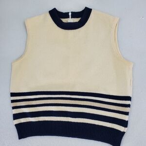 St. John Navy Ivory Knit Wool Blend Sleeveless Sweater Top Shell Size p/2 USA
